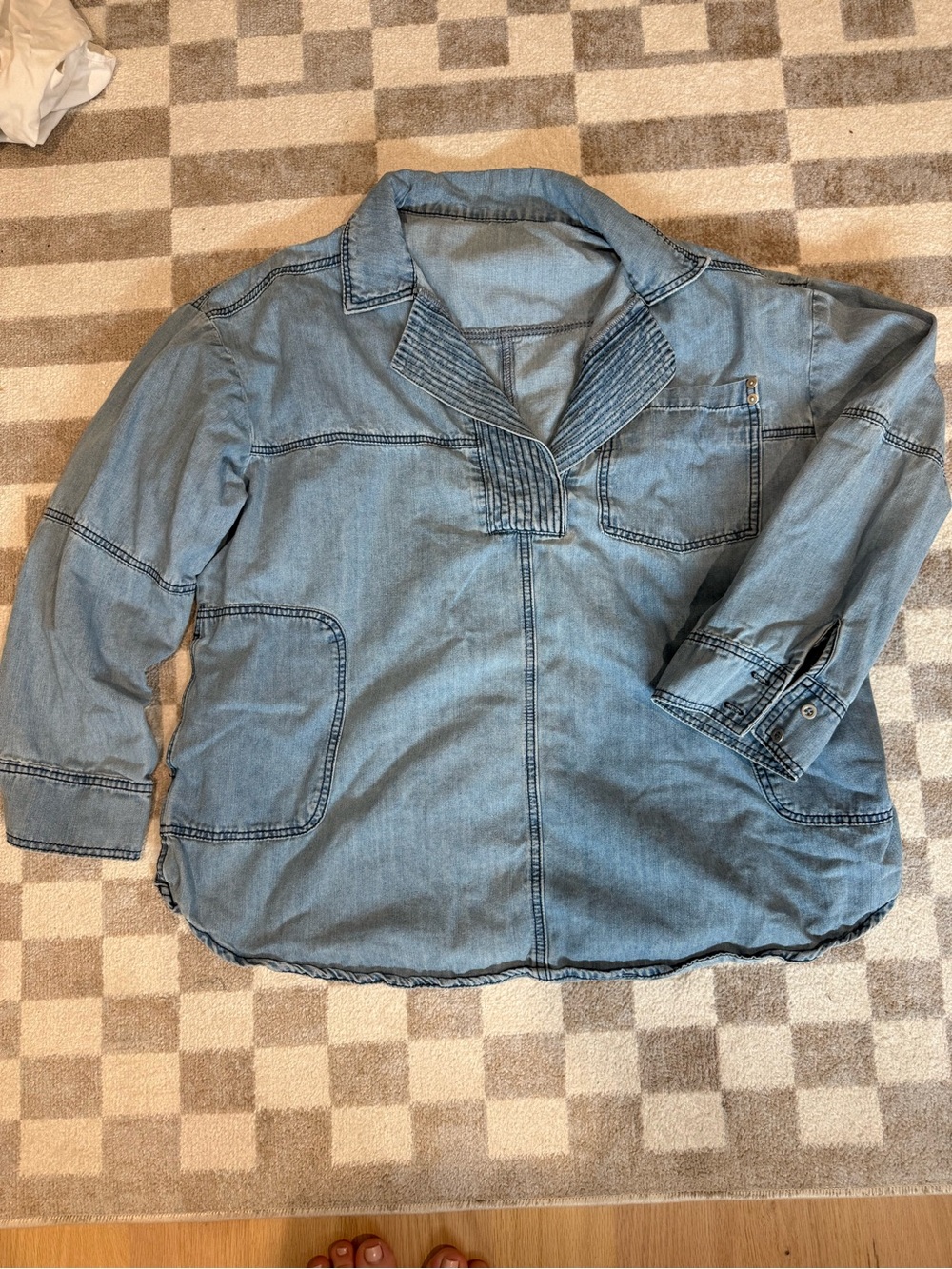 Relaxed Light Blue Chambray Tunic with Patch Pockets